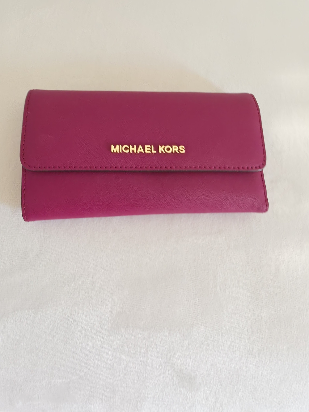Michael Kors Bright Fuchsia Leather Wallet with Gold Logo